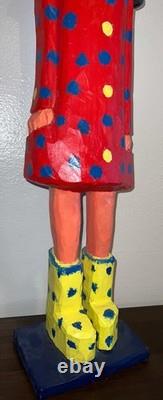 Bradford Naugler Signed Folk Art Sculpture b. 1948 Large Painted Wood Figure Rare