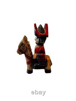 British Red Coat Revolutionary Soldier Horse Hand Carved Wooden Folk Art 3 Piece