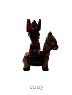 British Red Coat Revolutionary Soldier Horse Hand Carved Wooden Folk Art 3 Piece