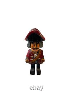 British Red Coat Revolutionary Soldier Horse Hand Carved Wooden Folk Art 3 Piece