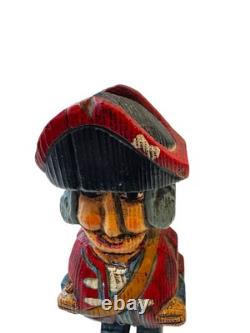 British Red Coat Revolutionary Soldier Horse Hand Carved Wooden Folk Art 3 Piece