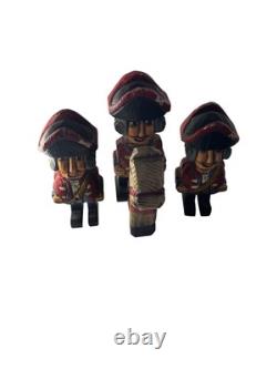 British Red Coat Revolutionary Soldier Horse Hand Carved Wooden Folk Art 3 Piece