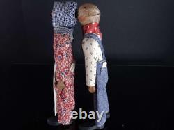 C1940 Hickory Nut Head Hand Carved American Folk art Dolls