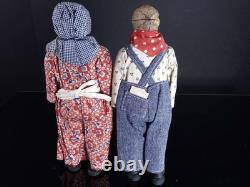 C1940 Hickory Nut Head Hand Carved American Folk art Dolls