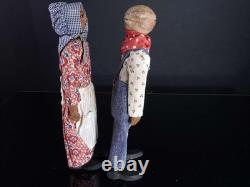 C1940 Hickory Nut Head Hand Carved American Folk art Dolls