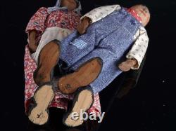 C1940 Hickory Nut Head Hand Carved American Folk art Dolls