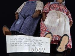 C1940 Hickory Nut Head Hand Carved American Folk art Dolls