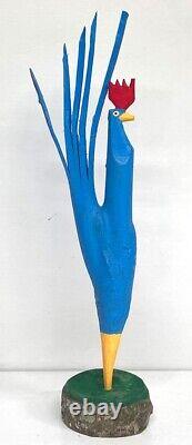 CARVED BLUE TREE LIMB ROOSTER by MINNIE ADKINS (#1)