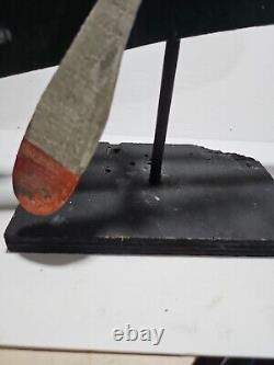 CARVED FOLK ART INDIAN IN CANOE WHIRLIGIG W Stand 22x17 Vtg Original Paint