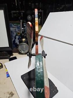 CARVED FOLK ART INDIAN IN CANOE WHIRLIGIG W Stand 22x17 Vtg Original Paint
