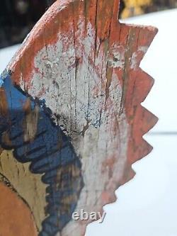 CARVED FOLK ART INDIAN IN CANOE WHIRLIGIG W Stand 22x17 Vtg Original Paint