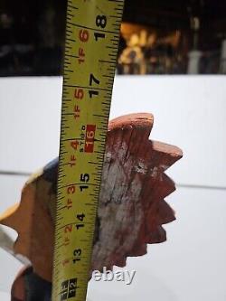 CARVED FOLK ART INDIAN IN CANOE WHIRLIGIG W Stand 22x17 Vtg Original Paint