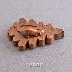 CARVED OAK Country MOUSE on AUTUMN OAKLEAF Wood/Wooden FOLK ART Love/Luck PAGAN