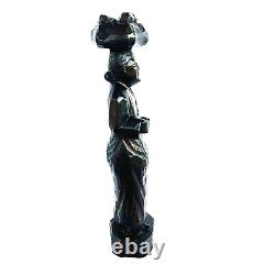 CARVED WOODEN KOREAN MAN WOMAN FIGURINE Asian Folk Art Statue Traditional Craft