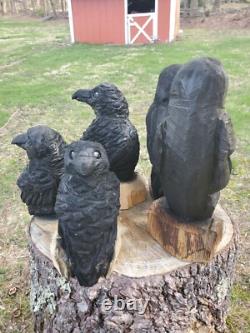 CROW Chainsaw Carving Wooden RAVEN Statue 18 Tall UNIQUE