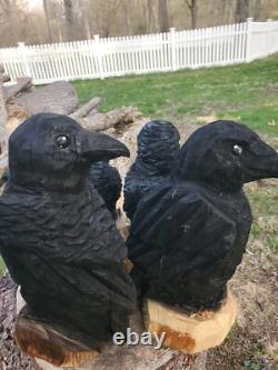 CROW Chainsaw Carving Wooden RAVEN Statue 18 Tall UNIQUE