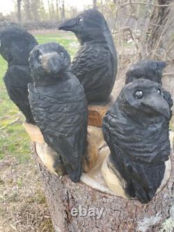 CROW Chainsaw Carving Wooden RAVEN Statue 18 Tall UNIQUE