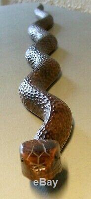 C. 1890 Folk Art Figural Snake Carved Walking Cane Stick RARE