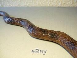 C. 1890 Folk Art Figural Snake Carved Walking Cane Stick RARE