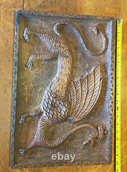 C. 1900, Folk art? , Relief? Carved wood plaque, Griffin motif, 12 1/4 X 18 1/2