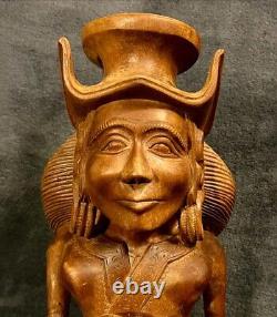 C-1900s French Brittany Carved Wood Folk Art Sculpture Breton Figure 14.5x7