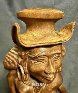 C-1900s French Brittany Carved Wood Folk Art Sculpture Breton Figure 14.5x7