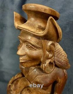 C-1900s French Brittany Carved Wood Folk Art Sculpture Breton Figure 14.5x7