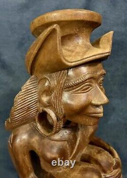 C-1900s French Brittany Carved Wood Folk Art Sculpture Breton Figure 14.5x7