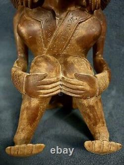 C-1900s French Brittany Carved Wood Folk Art Sculpture Breton Figure 14.5x7