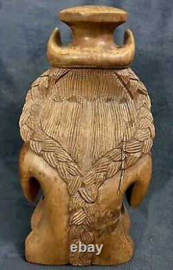 C-1900s French Brittany Carved Wood Folk Art Sculpture Breton Figure 14.5x7