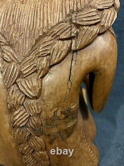 C-1900s French Brittany Carved Wood Folk Art Sculpture Breton Figure 14.5x7