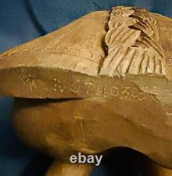 C-1900s French Brittany Carved Wood Folk Art Sculpture Breton Figure 14.5x7