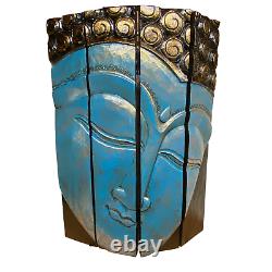 Calm Blue Buddha Panel wall art sculpture Folding Screen hand Carved Wood Bali