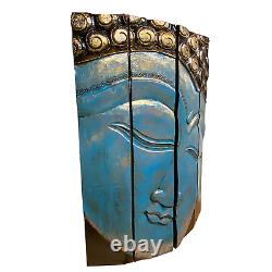 Calm Blue Buddha Panel wall art sculpture Folding Screen hand Carved Wood Bali