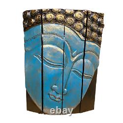 Calm Blue Buddha Panel wall art sculpture Folding Screen hand Carved Wood Bali