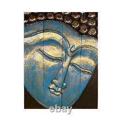 Calm Blue Buddha Panel wall art sculpture Folding Screen hand Carved Wood Bali