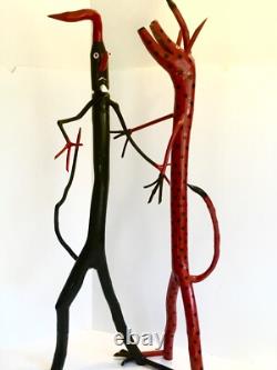 Calvin Cooper folk Art Devil Goblin Red Black signed Polk-a-dots tall