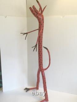 Calvin Cooper folk Art Devil Goblin Red Black signed Polk-a-dots tall