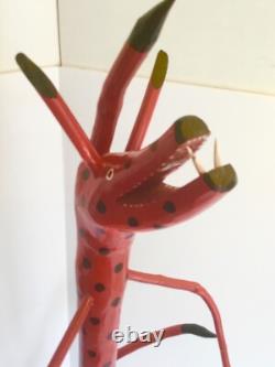 Calvin Cooper folk Art Devil Goblin Red Black signed Polk-a-dots tall