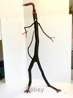 Calvin Cooper folk Art Devil Goblin Red Black signed Polk-a-dots tall