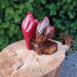 Cardinal Couple Chainsaw Wood Carving OOAK Folk Art