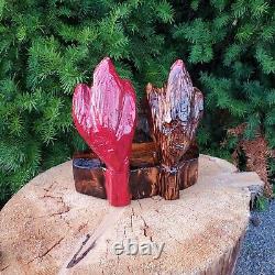 Cardinal Couple Chainsaw Wood Carving OOAK Folk Art