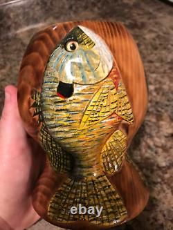 Carl Christiansen 3 Fish Vase Decoy Lure Folk Art Wood Carving