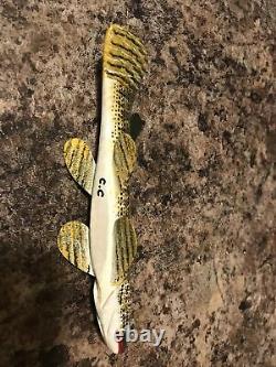 Carl Christiansen Stiped Fantail Fish Decoy Lure Folk Art Wood Carving