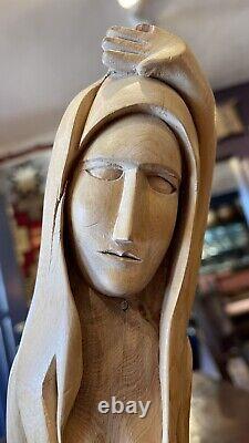 Carlos Barela B. 1957 Cedar Carving of a Mermaid Signed & Dated 2003 Taos NM