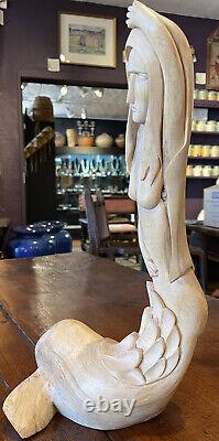 Carlos Barela B. 1957 Cedar Carving of a Mermaid Signed & Dated 2003 Taos NM