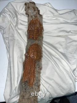 Carved Folk Art Native American Signed By J. Moyer Wall Wood Artwork