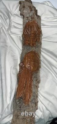 Carved Folk Art Native American Signed By J. Moyer Wall Wood Artwork