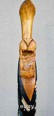 Carved Folk Art Walking Stick Cane Staff Snake Head Jamaican Magic Voodoo 42