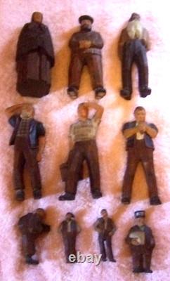 Carved Folk Art Wood Figures German Bavarian Swiss People Vintage Group of Ten